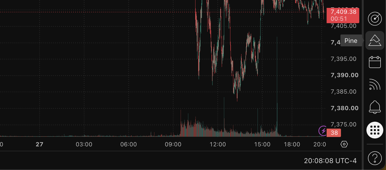 Cropped TradingView bottom-right toolbar with the Pine tooltip visible